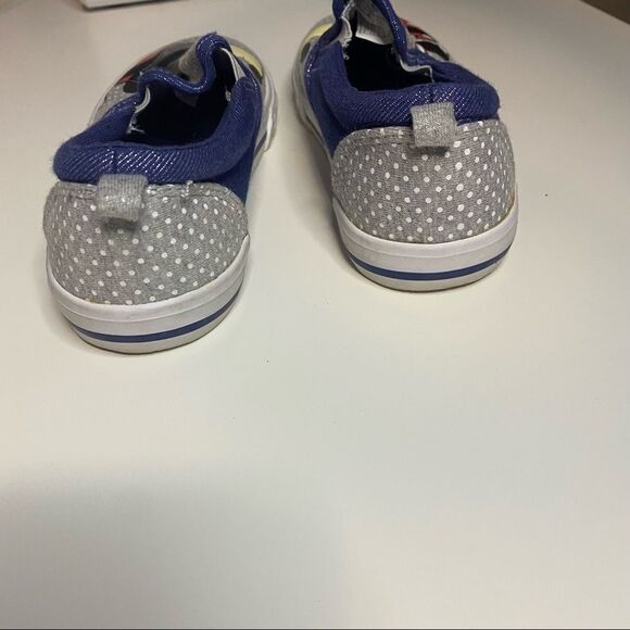 DISNEY Kids Minnie and Mickey Kissing Slip On Blue Sparkly Polka Dot Shoes - Picture 8 of 9